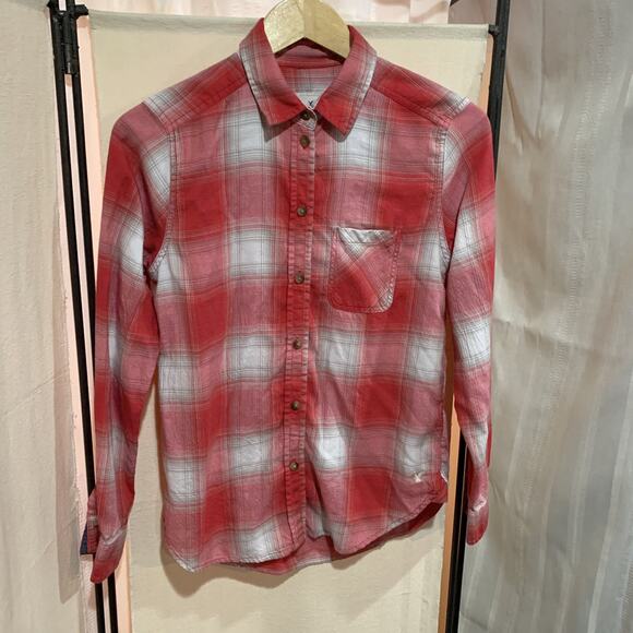 AEO American Eagle Lightweight Flannel Pink White Size XS - Picture 4 of 6